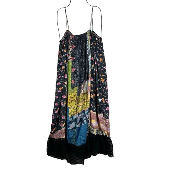 UO Kimchi Blue Mae Patchwork Dress Multicolor Lace Trim Spaghetti Strap Small - Picture 5 of 9